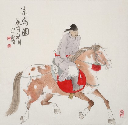 【已售】曹建濤 四尺斗方《策馬圖》 獨具特色水墨人物畫家