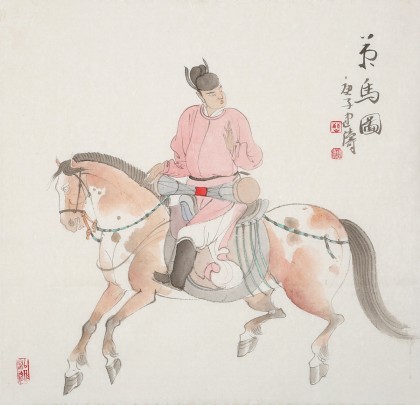 曹建濤 四尺斗方《策馬圖》 獨具特色水墨人物畫家
