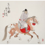 【已售】曹建濤 四尺斗方《策馬圖》 獨具特色水墨人物畫家