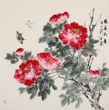 【已售】陳薪名 四尺斗方《國色天香》 中美協會員 第六屆全國花鳥畫展金獎獲得者