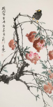 【已售】陳薪名 三尺《披翠含丹》中美協會員 第六屆全國花鳥畫展金獎獲得者