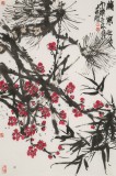 崔春剛 四尺三開《歲寒三友》 青年才俊 中國當代書畫研究院理事