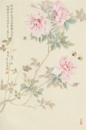 【已售】張瑰麗 四尺三開(kāi)工筆《春風(fēng)逐月紅》 湖南省美術(shù)家協(xié)會(huì)會(huì)員