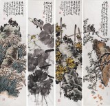 曲逸之 四條屏《春夏秋冬》 河南省著名花鳥畫家