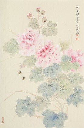 張瑰麗 四尺三開(kāi)工筆《榮華圖》 湖南省美術(shù)家協(xié)會(huì)會(huì)員