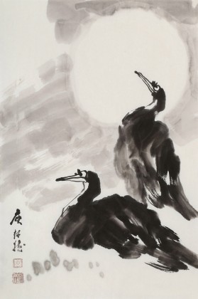 庾超然 四尺三開《雙棲圖》 黃鶴樓書畫院院長