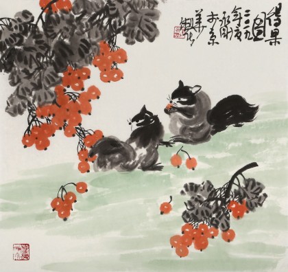 【已售】王永剛 三尺斗方《得果圖》 國家一級美術(shù)師