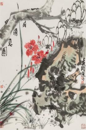 崔春剛 四尺三開《花開富貴》 青年才俊 中國當代書畫研究院理事
