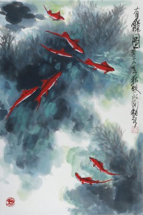 王永剛 四尺三開《有余圖》 國家一級美術(shù)師（詢價(jià)）